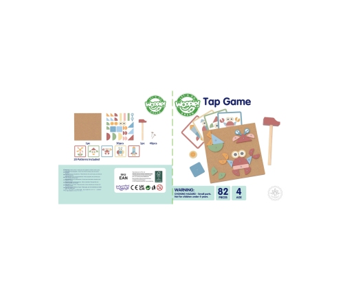 WOOPIE GREEN Drewniana Przybijanka z Młotkiem Układanka 20 wzorów 82 el.