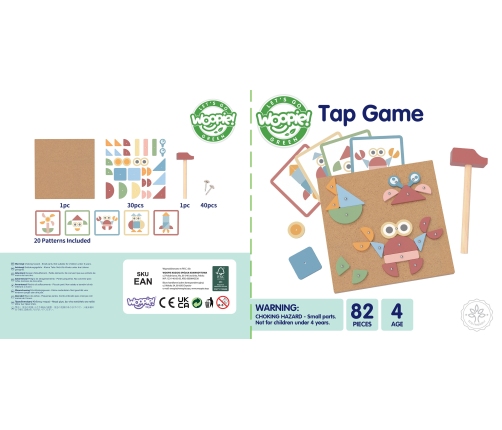 WOOPIE GREEN Drewniana Przybijanka z Młotkiem Układanka 20 wzorów 82 el.