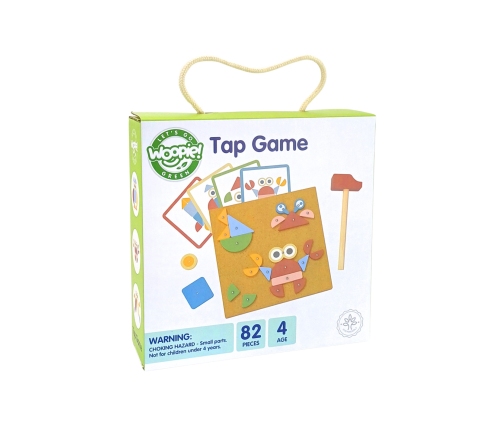 WOOPIE GREEN Drewniana Przybijanka z Młotkiem Układanka 20 wzorów 82 el.