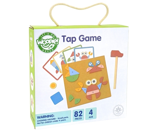 WOOPIE GREEN Drewniana Przybijanka z Młotkiem Układanka 20 wzorów 82 el.