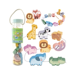 WOOPIE GREEN Drewniana Nawlekanka Klocki Przeplatanka ZOO Montessori 13 el. WOOPIE GREEN Drewniana Nawlekanka Klocki Przeplatanka ZOO Montessori 13 el.