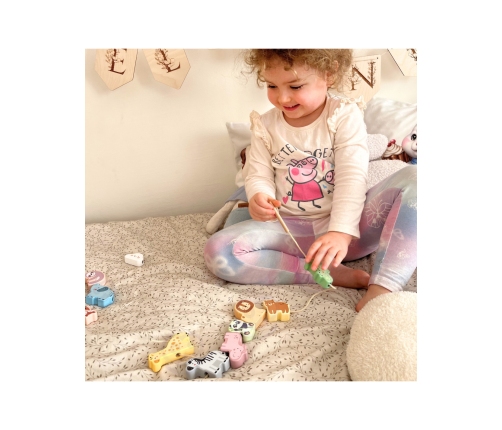 WOOPIE GREEN Drewniana Nawlekanka Klocki Przeplatanka ZOO Montessori 13 el.