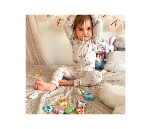 WOOPIE GREEN Drewniana Nawlekanka Klocki Przeplatanka ZOO Montessori 13 el.