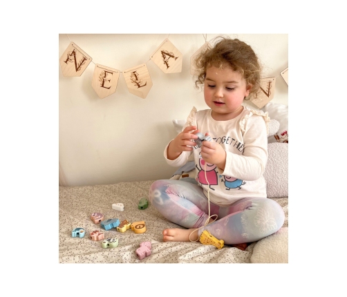 WOOPIE GREEN Drewniana Nawlekanka Klocki Przeplatanka ZOO Montessori 13 el.