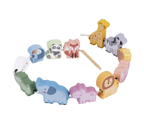 WOOPIE GREEN Drewniana Nawlekanka Klocki Przeplatanka ZOO Montessori 13 el.