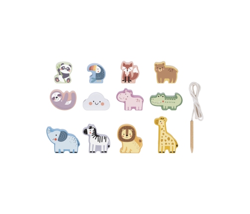 WOOPIE GREEN Drewniana Nawlekanka Klocki Przeplatanka ZOO Montessori 13 el.