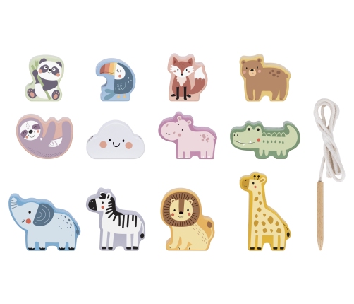 WOOPIE GREEN Drewniana Nawlekanka Klocki Przeplatanka ZOO Montessori 13 el.