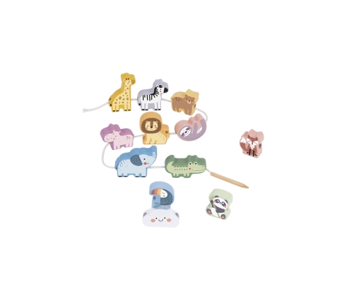 WOOPIE GREEN Drewniana Nawlekanka Klocki Przeplatanka ZOO Montessori 13 el.