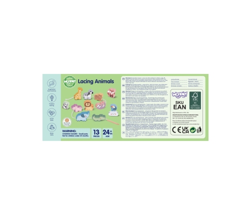 WOOPIE GREEN Drewniana Nawlekanka Klocki Przeplatanka ZOO Montessori 13 el.