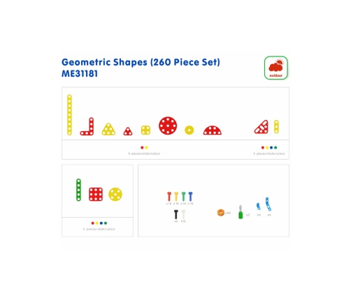 MASTERKIDZ Zestaw Geometrycznych Kształtów Klocków do Paneli Ściennych STEM 260 el.