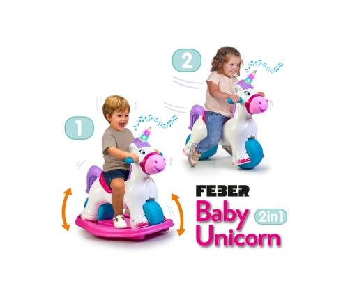 FEBER Interaktywny Bujany Jednorożec 2w1 – Jeździk Biegowy