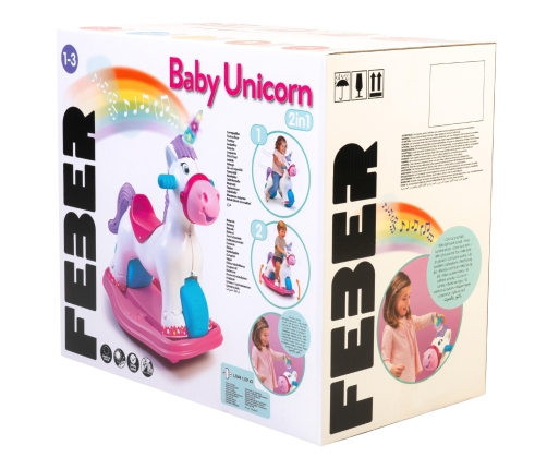 FEBER Interaktywny Bujany Jednorożec 2w1 – Jeździk Biegowy