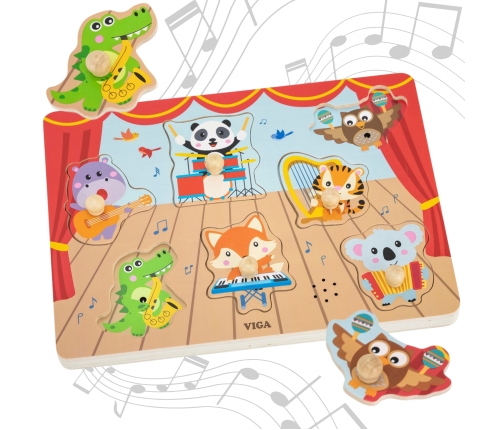 VIGA Puzzle Dźwiękowe Dopasuj Muzykujące Zwierzęta