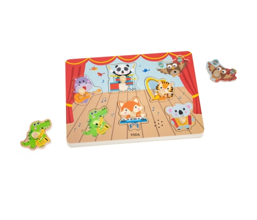 VIGA Puzzle Dźwiękowe Dopasuj Muzykujące Zwierzęta