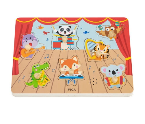 VIGA Puzzle Dźwiękowe Dopasuj Muzykujące Zwierzęta