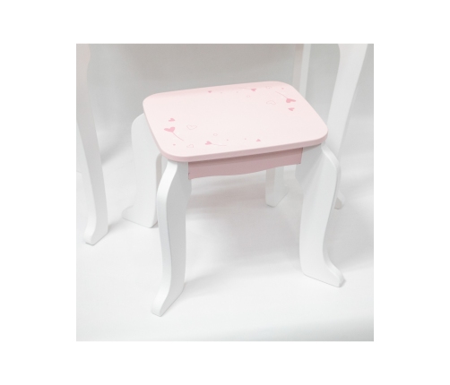 VIGA Duża Toaletka Drewniana Biało-Różowa z Lustrem i Krzesełkiem