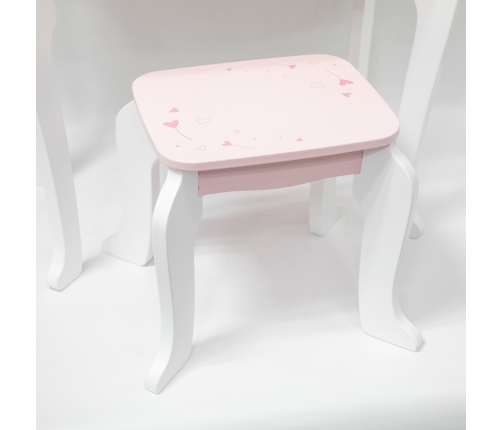 VIGA Duża Toaletka Drewniana Biało-Różowa z Lustrem i Krzesełkiem