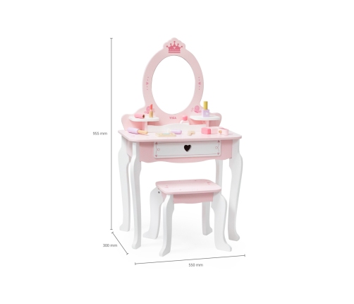 VIGA Duża Toaletka Drewniana Biało-Różowa z Lustrem i Krzesełkiem