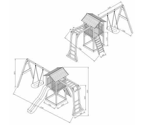 AXI Plac Zabaw Drewniany Wieża z Huśtawką Drabinki Wspinaczkowe Zjeżdżalnia XLL