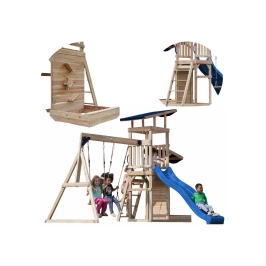AXI Drewniany Duży Plac Zabaw Huśtawki Zjeżdżalnia Wieża + Piaskownica