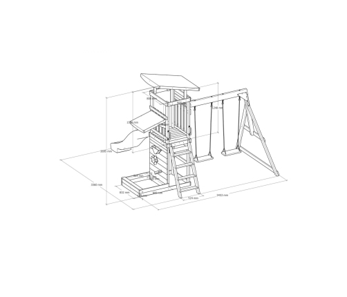 AXI Drewniany Duży Plac Zabaw Huśtawki Zjeżdżalnia Wieża + Piaskownica