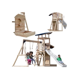 AXI Drewniany Duży Plac Zabaw Huśtawki Zjeżdżalnia Wieża + Piaskownica - Biały