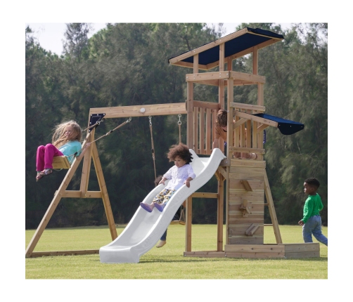 AXI Drewniany Duży Plac Zabaw Huśtawki Zjeżdżalnia Wieża + Piaskownica - Biały