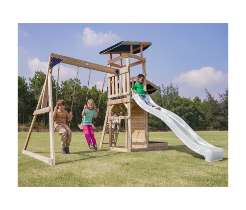 AXI Drewniany Duży Plac Zabaw Huśtawki Zjeżdżalnia Wieża + Piaskownica - Biały