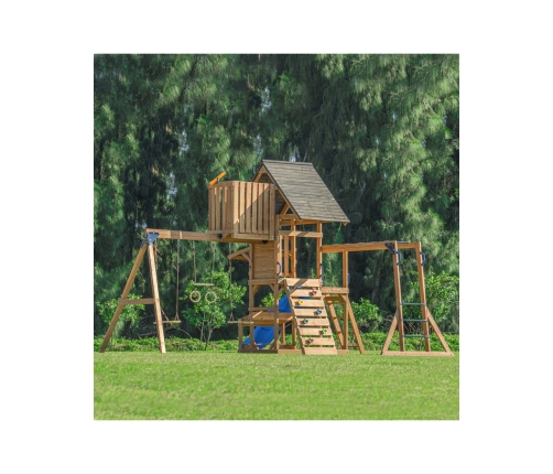 AXI Mitch - Duży Plac Zabaw Drewniany Zjeżdżalnia Hustawki Ścianka Wspinaczkowa + Wieża