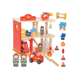 VIGA Drewniany Garaż Remiza Straży Pożarnej Zestaw 14 el