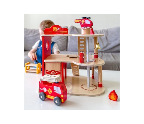 VIGA Drewniany Garaż Remiza Straży Pożarnej Zestaw 14 el