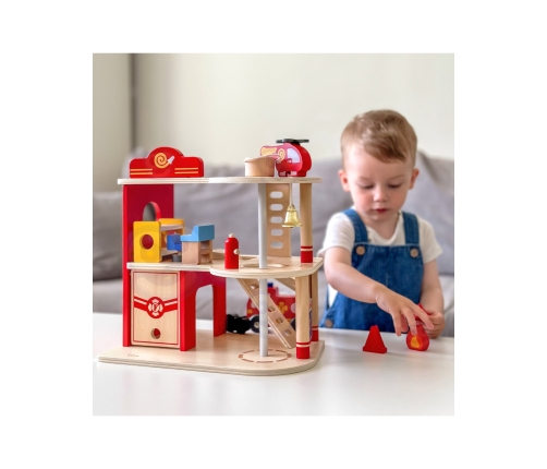 VIGA Drewniany Garaż Remiza Straży Pożarnej Zestaw 14 el