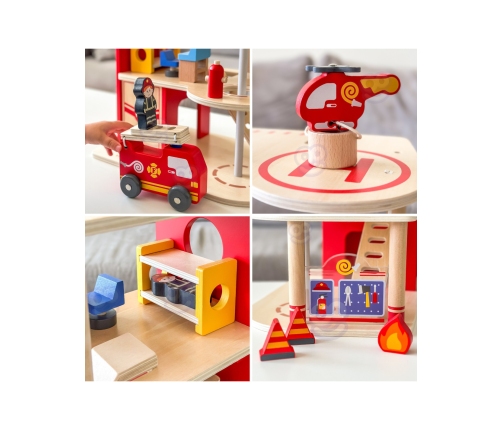 VIGA Drewniany Garaż Remiza Straży Pożarnej Zestaw 14 el