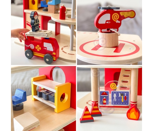 VIGA Drewniany Garaż Remiza Straży Pożarnej Zestaw 14 el