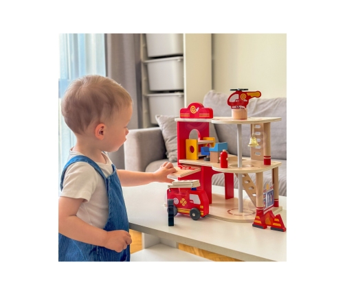 VIGA Drewniany Garaż Remiza Straży Pożarnej Zestaw 14 el