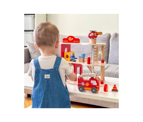 VIGA Drewniany Garaż Remiza Straży Pożarnej Zestaw 14 el