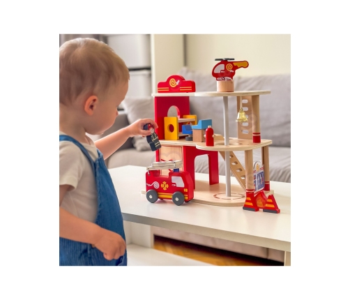 VIGA Drewniany Garaż Remiza Straży Pożarnej Zestaw 14 el