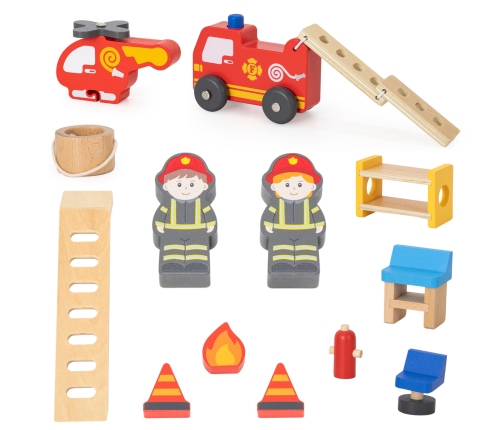 VIGA Drewniany Garaż Remiza Straży Pożarnej Zestaw 14 el