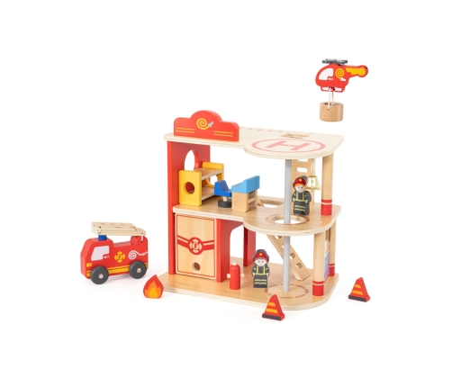 VIGA Drewniany Garaż Remiza Straży Pożarnej Zestaw 14 el