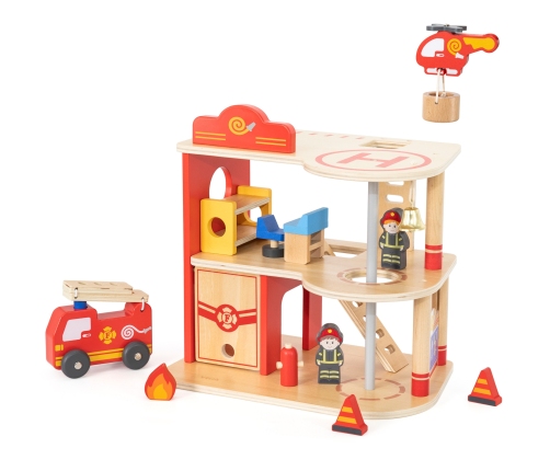 VIGA Drewniany Garaż Remiza Straży Pożarnej Zestaw 14 el