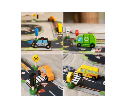 WOOPIE GREEN Zestaw Drewnianych Pojazdów i Znaków Drogowych