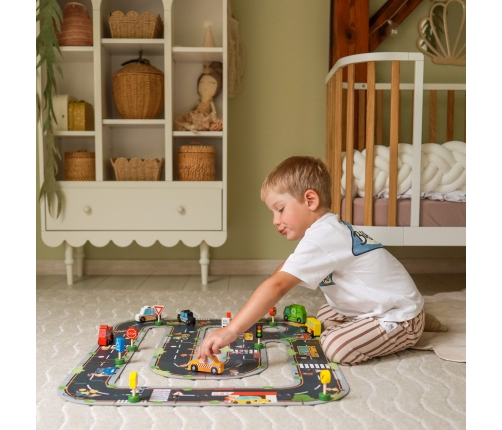 WOOPIE GREEN Zestaw Drewnianych Pojazdów i Znaków Drogowych