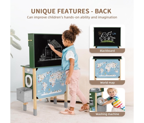 WOOPIE GREEN Drewniana Interaktywna Kuchnia 9w1 z Pralką i Tablicą