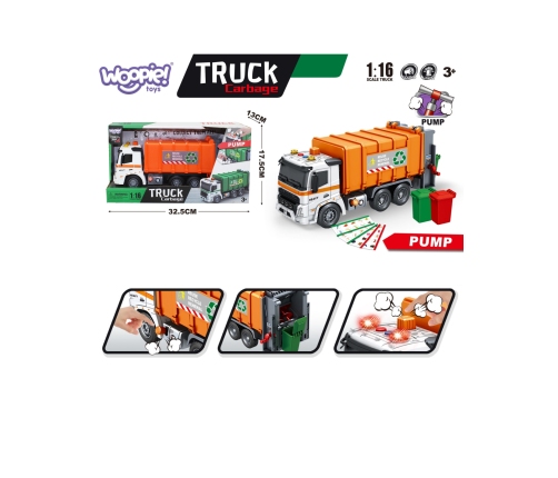 WOOPIE Interaktywna Śmieciarka Model Skala 1:16 Efekty Dźwiękowe i Świetlne