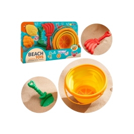 WOOPIE Zestaw Do Zabawy w Piasku Tropikalne Owoce Składane Wiaderko z Grabkami Łopatką Foremkami
