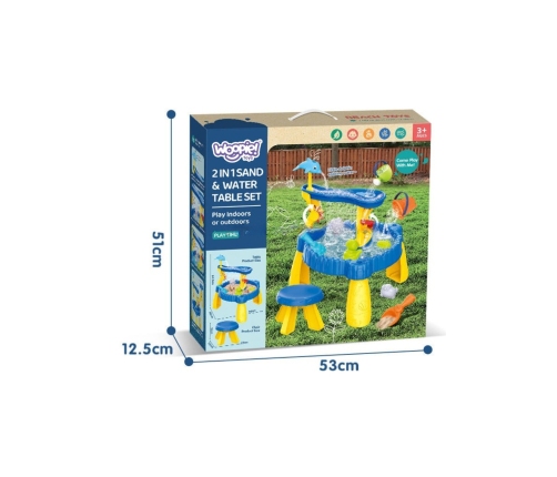 WOOPIE Stolik Wodny XL z Krzesełkiem 2w1 Piaskownica Delfinek 12el.