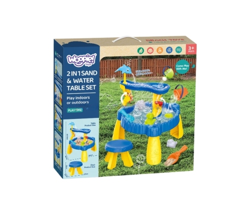 WOOPIE Stolik Wodny XL z Krzesełkiem 2w1 Piaskownica Delfinek 12el.