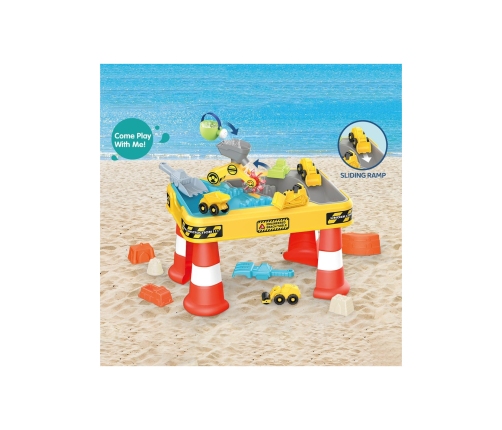 WOOPIE Stolik Wodny 2w1 Piaskownica Plac Budowy + 4 Autka 12el.
