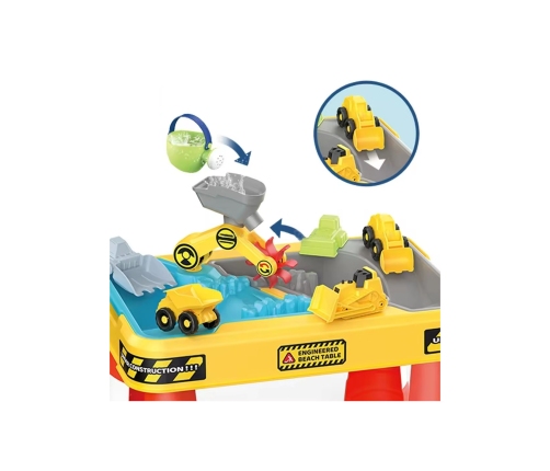 WOOPIE Stolik Wodny 2w1 Piaskownica Plac Budowy + 4 Autka 12el.