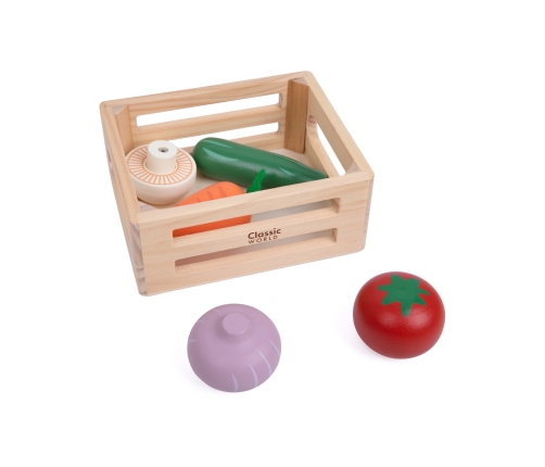 CLASSIC WORLD Zestaw Drewnianych Warzyw w Koszyku 6 el.